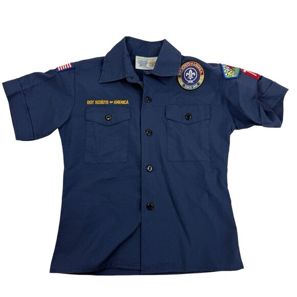 Boy Scouts of America Shirt Blue Button Up Youth Small Cub Polyester Cotton S/S - Picture 1 of 9